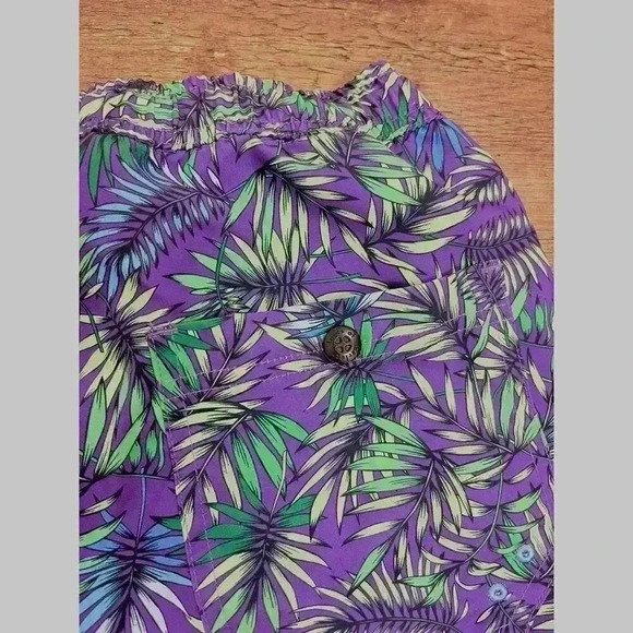 Lords Of Harlech Quack Leaves Swim Shorts Green Purple Men's L Mesh Lined - Picture 8 of 12